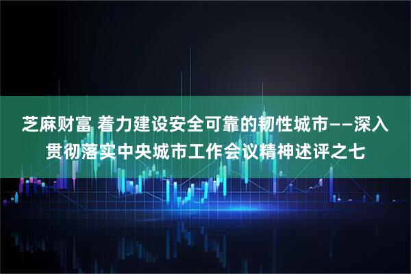 芝麻财富 着力建设安全可靠的韧性城市——深入贯彻落实中央城市工作会议精神述评之七