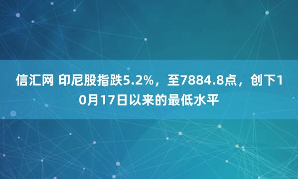 信汇网 印尼股指跌5.2%，至7884.8点，创下10月17日以来的最低水平